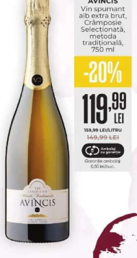 Avincis Vin spumant alb extra brut, Crâmpoșie Selecționată, metoda tradițională, 750 ml