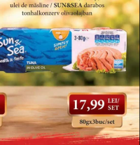 SUN&SEA conservă de ton bucăți în ulei de măsline 80gx3buc/set