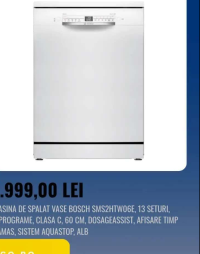 BOSCH MASINA DE SPALAT VASE SMS2HTW06E, 13 SETURI, 5 PROGRAME, CLASA C, 60 CM, DOSAGEASSIST, AFISARE