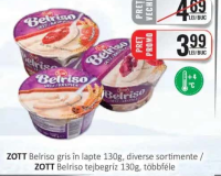ZOTT Belriso griș în lapte 130g, diverse sortimente
