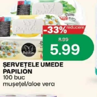 PAPILION ȘERVEȚELE UMEDE 100 buc mușețel/aloe vera