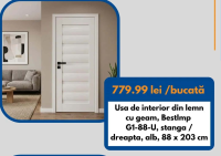 BestImp Usa de interior din lemn cu geam G1-88-U, stanga / dreapta, alb, 88 x 203 cm