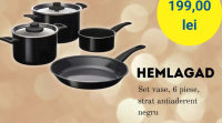 HEMLAGAD Set vase, 6 piese, strat antiaderent negru