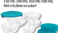 Set 5 boluri de sticlă cu capac 130 ml, 200 ml, 350 ml, 500 ml, 900 ml