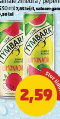 Tymbark Limonadă zmeură/pepene 330ml