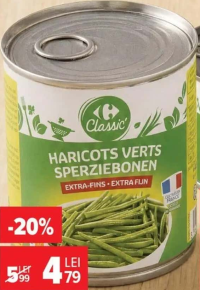 Carrefour Classic Fasole verde, păstăi 220g