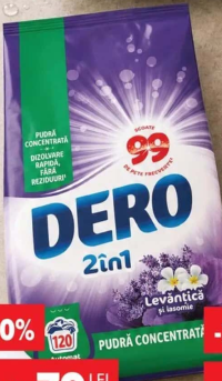 Dero detergent de rufe pudră concentrată 2 în 1 levănțică 9kg, 120 spălări