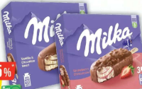 Milka Înghețată cu vanilie și ciocolată cu lapte / Strawberry Cheesecake, 3x90ml, alune și caramel,
