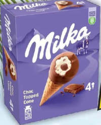 Milka Înghețată la cornet, cu vanilie și ciocolată, 4x69g