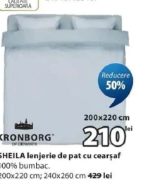 Kronborg SHEILA lenjerie de pat cu cearșaf 200x220 cm