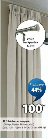 ALDRA draperie opacă 100% poliester 40% reciclat cu canal și rejansă 140x300 cm