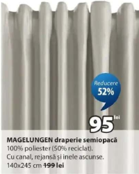 MAGELUNGEN draperie semiopacă 100% poliester 50% reciclat cu canal și rejansă ascunse 140x245 cm