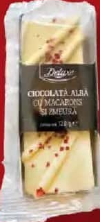 Deluxe Ciocolată albă cu macarons și zmeură 120g