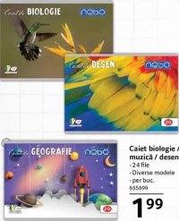 nebo Caiet biologie / geografie / muzică / desen - 24 file - diverse modele - per buc.