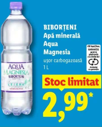 Biborțeni Apă minerală Aqua Magnesia ușor carbogazoasă 1 L
