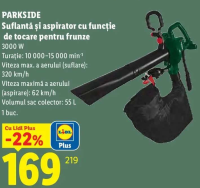 PARKSIDE Suflantă și aspirator cu funcție de tocare pentru frunze 3000 W