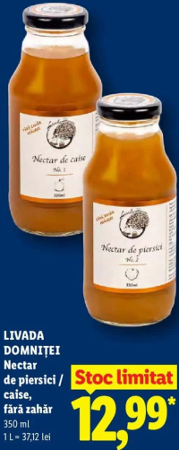 Livada Domniței Nectar de piersici / caise, fără zahăr 350 ml