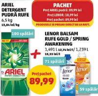 Ariel Detergent Pudră Rufe 6.5 kg + Lenor Balsam Rufe Gold / Spring Awakening 1.491 l / 1.239 l