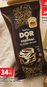 Vel Pitar Dor Cozonac cu nucă și ciocolată 600 g
