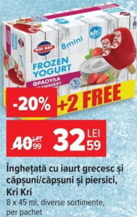 Kri Kri Înghețată cu iaurt grecesc și căpșuni/căpșuni și piersici 8 x 45 ml