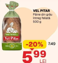 VEL PITAR Pâine din grâu întreg feliată 500 g