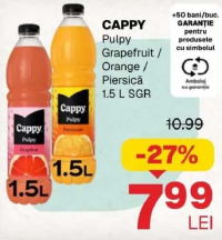 CAPPY Pulpy Grapefruit / Orange / Piersică 1.5 L SGR
