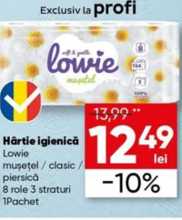 Lowie Hârtie igienică mușețel / clasic / piersică 8 role 3 straturi 1Pachet