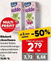 Santal Kiddo Băutură răcoritoare ananas&mango / căpșune&mere / piersică&mere 0.2L