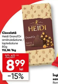 Heidi Grand'Or Ciocolată amăruie & alune / lapte & alune 80g