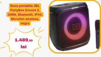 JBL Boxa portabila PartyBox Encore 2, 100W, Bluetooth, IPX4, Microfon wireless, negru