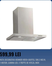 HEINNER HOTA DECORATIVA HDCH-660TSS, 586.3 MC/H, 1 MOTOR, LUMINA LED, 3 TREPTE DE VITEZA, INOX