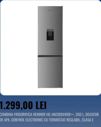 HEINNER COMBINA FRIGORIFICA HC-HM260XWDE++, 260 L, DOZATOR DE APA, CONTROL ELECTRONIC CU TERMOSTAT R
