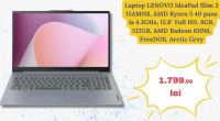 Lenovo Laptop IdeaPad Slim 3 15AMN8, AMD Ryzen 5 7520U pana la 4.3GHz, 15.6" Full HD, 8GB, 512GB, AM