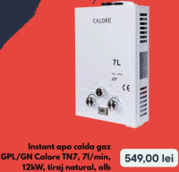 Instant apa calda gaz GPL/GN Calore TN7, 7l/min, 12kW, tiraj natural, alb