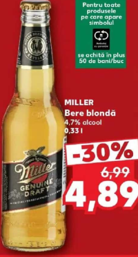 MILLER Bere blondă 4,7% alcool 0,33l