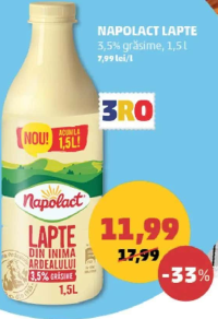 Napolact Lapte 3,5% grăsime 1,5l