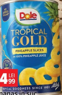 Dole Tropical Gold Felii de ananas în suc 567 g