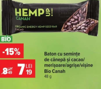 Bio Canah Baton cu semințe de cânepă și cacao/ merișoare/ agrișe/ vișine 48 g