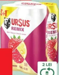 Bere Ursus Remix 4 x 0.5 L, soc, mentă & lămâie / fructe roșii & lămâie