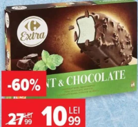 Carrefour Extra Înghețată cu mentă și glazură de ciocolată, 4 x 100 ml