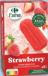 Carrefour Extra Înghețată sorbet de căpșune, 5 x 55 g