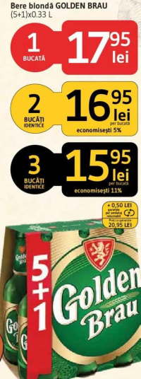 GOLDEN BRAU Bere blondă (5+1)x0.33 L 1 BUCATĂ