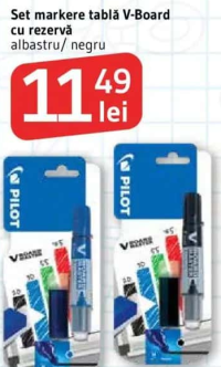 Pilot Set markere tablă V-Board cu rezervă albastru/ negru