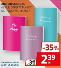 AUCHAN CAIETE A5 48 FILE, COPERTĂ PLASTIC, DICTANDO/MATEMATICĂ