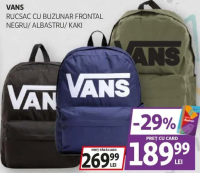 Vans Rucsac cu Buzunar Frontal Negru/ Albastru/ Kaki