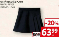 Fustă neagră 3 pliuri pentru fetițe mărimi 5 - 12 ani