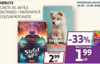 HERLITZ CAIETE A5, 48 FILE DICTANDO / MATEMATICĂ COLȚURI ROTUNJITE