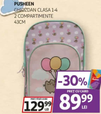 PUSHEEN GHIOZDAN CLASA 1-4 2 COMPARTIMENTE 43CM