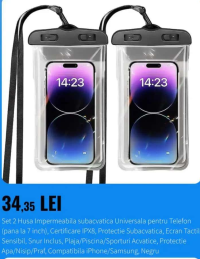 Set 2 Husa Impermeabila subacvatica Universala pentru Telefon (pana la 7 inch), Certificare IPX8, Pr