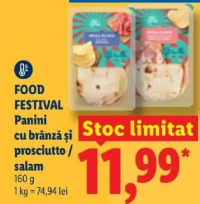 FOOD FESTIVAL Panini cu brânză și prosciutto / salam 160 g
